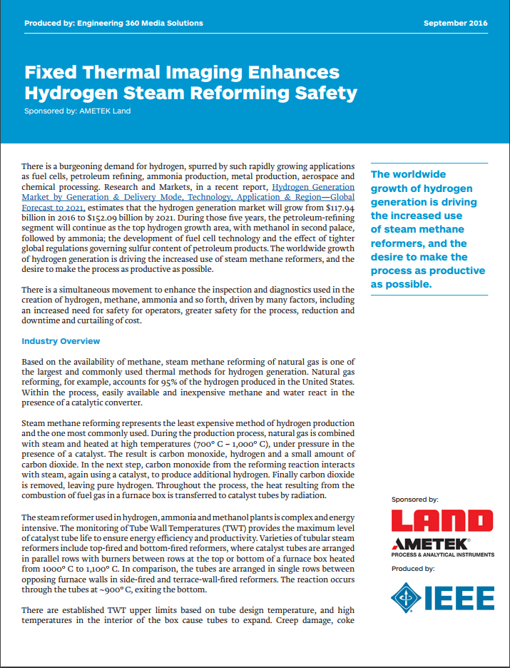 L’imagerie thermique fixe améliore la sécurité du vaporeformage de l’hydrogène